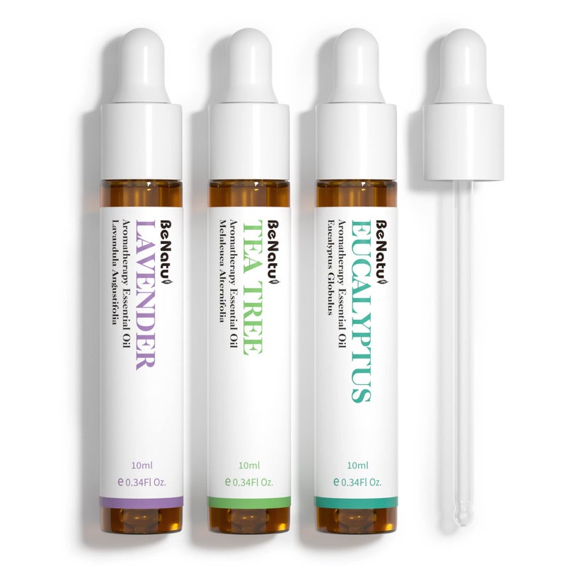 Benatu Essential Oils Set (Tea Tree Lavender Eucalyptus) for Home, Organic Relax Scent Aromatherapy Gift for Women and Men, Natural Fragrance for Skin Care, Body Topical Massage, Diffuser 3 Packs - Image 2