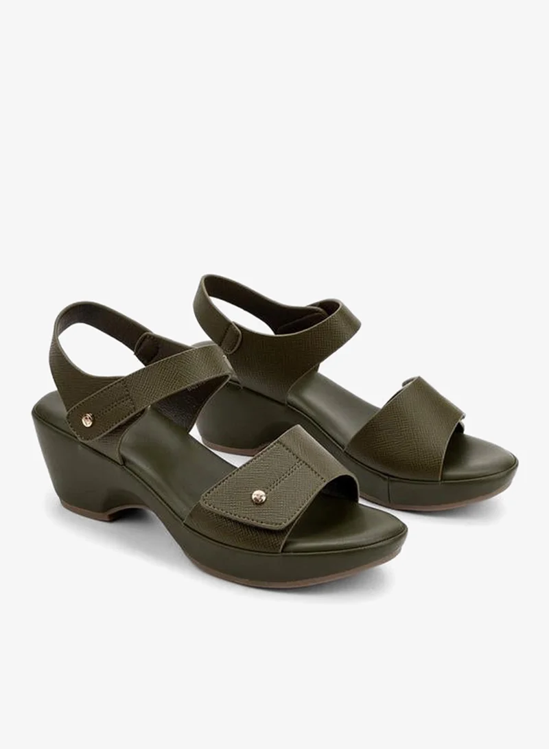 Flora Bella By Shoexpress OLIVE Flora Bella Women Textured Wedge Heel Sandals for Women | Best Price UAE