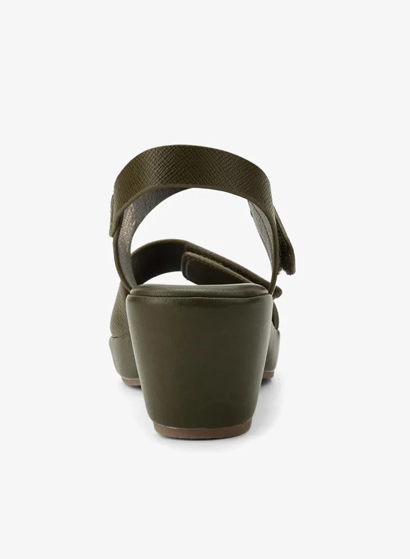 Flora Bella By Shoexpress OLIVE Flora Bella Women Textured Wedge Heel Sandals for Women | Best Price UAE