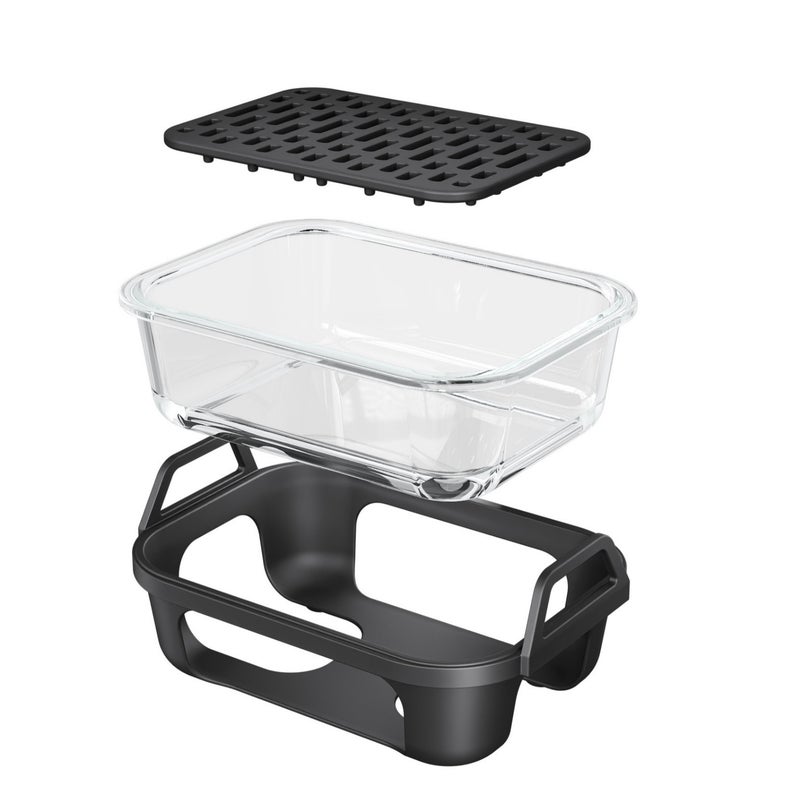 Air Fryer Glass Bowl - Borosilicate Baking Pan with Silicone Handle, for Ninja & COSORIBlack Sleeve + Bowl + Pad