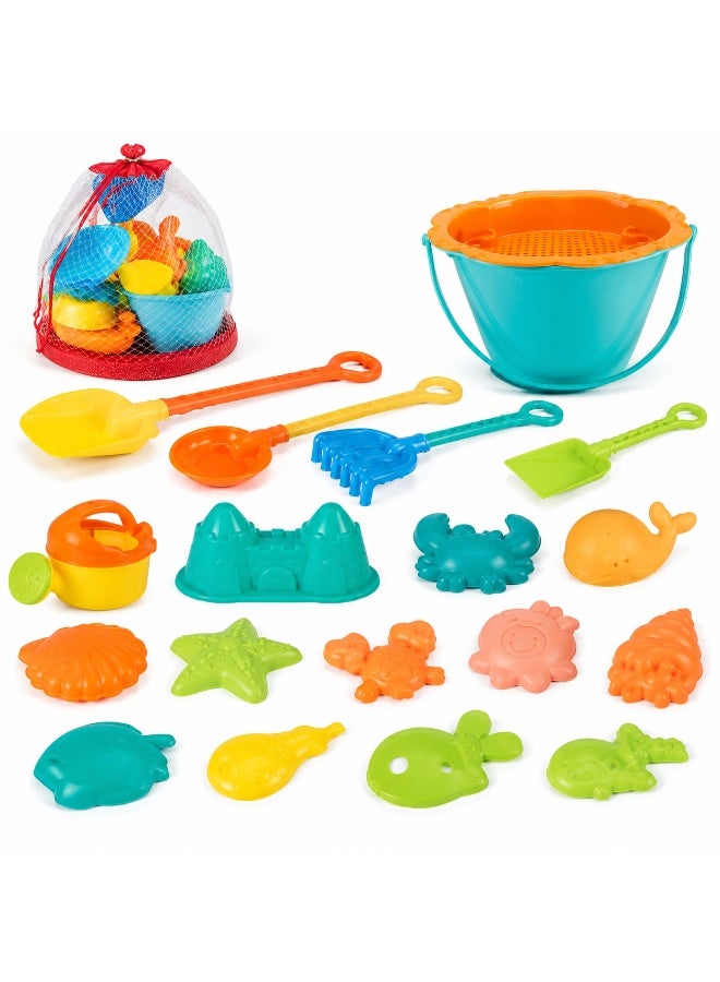 GOLD MANTIS Beach Sand Toys Set for Kids, 18-Piece Sand Play Kit with Bucket, Shovel, Rake, Watering Can & Sea Animal Molds, Outdoor Summer Beach Toys for Boys & Girls - Image 1