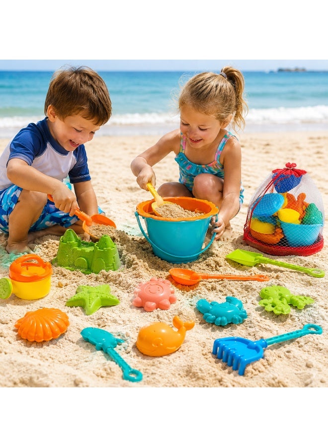 GOLD MANTIS Beach Sand Toys Set for Kids, 18-Piece Sand Play Kit with Bucket, Shovel, Rake, Watering Can & Sea Animal Molds, Outdoor Summer Beach Toys for Boys & Girls - Image 2