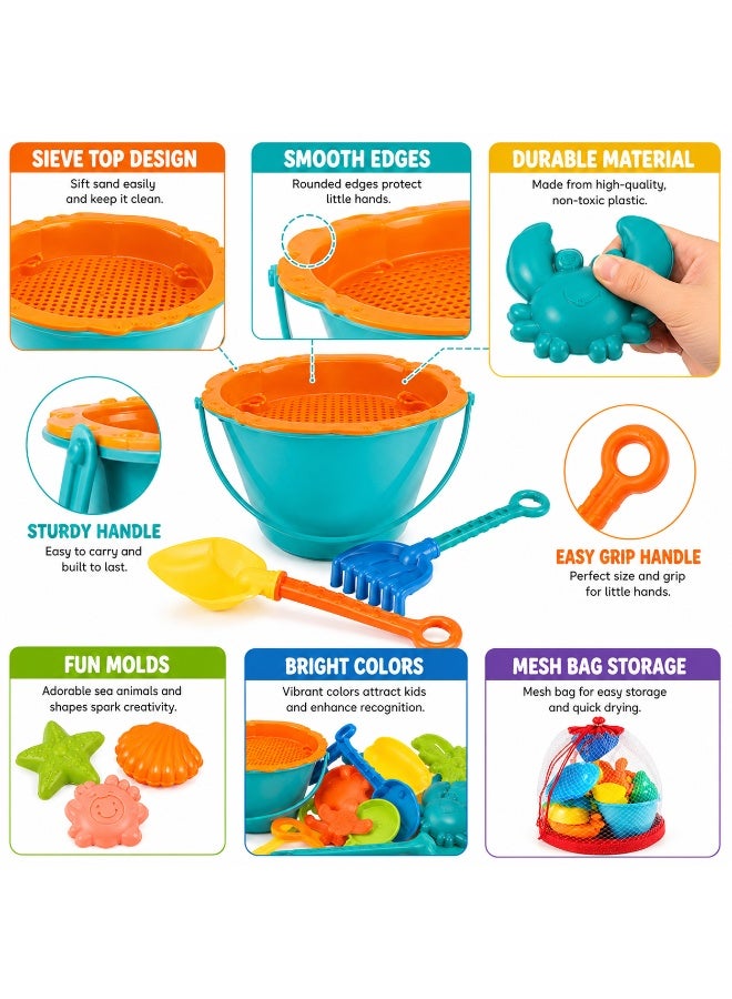 GOLD MANTIS Beach Sand Toys Set for Kids, 18-Piece Sand Play Kit with Bucket, Shovel, Rake, Watering Can & Sea Animal Molds, Outdoor Summer Beach Toys for Boys & Girls - Image 5