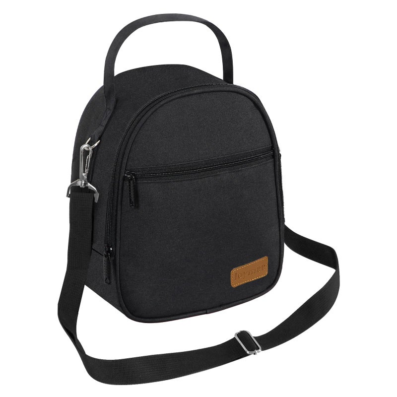 Joymee Lunch Box Insulated Lunch Bag Women Men Reusable Cooler Bag Adult Cute Lunch Tote Bags with Front Zipper PocketAdjustable Shoulder Strap for Work Office Picnic Travel Black