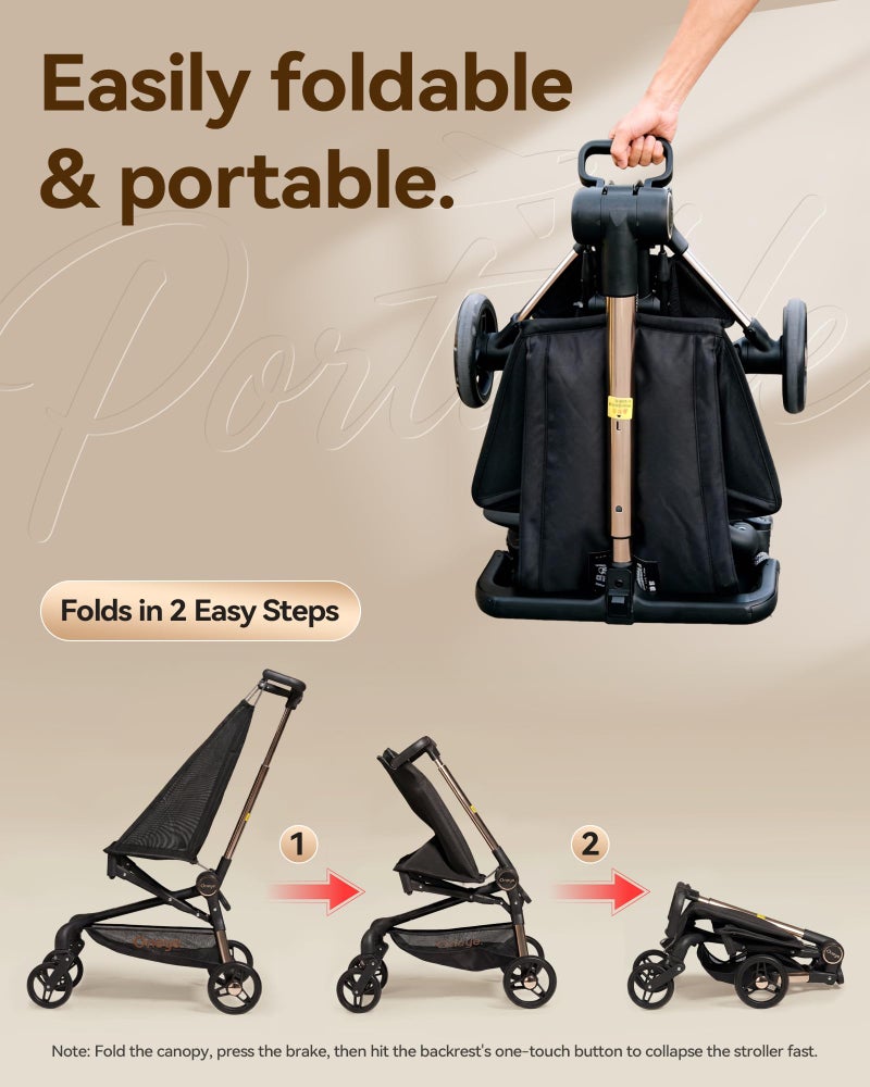 Oneye Travel Stroller for Airplane, Ultra Lightweight Baby Stroller for Toddlers with Canopy, Foldable & Compact Strollers with Jumbo Seat & Large Storage Basket,10.19lb,Stable & One-Hand Fold, Black - Image 4