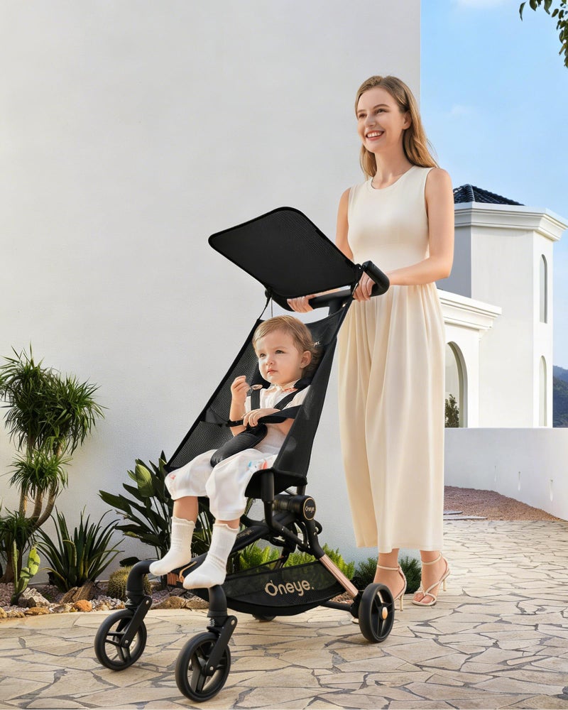 Oneye Travel Stroller for Airplane, Ultra Lightweight Baby Stroller for Toddlers with Canopy, Foldable & Compact Strollers with Jumbo Seat & Large Storage Basket,10.19lb,Stable & One-Hand Fold, Black - Image 1