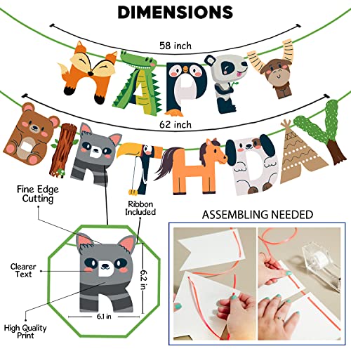 Zyozique Jungle Safari Birthday Decorations / Birthday Party Decoration Combo - Paper Banner with Balloons, Cake Topper, Foil Balloons, Cardstock Cutout, Glue & Masks (Pack of 81) - Image 3