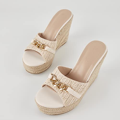 Coutgo Womens Platform Wedge Sandals Espadrille Chain Slip On Summer Slides Backless Open Toe Casual Shoes - Image 2