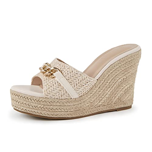 Coutgo Womens Platform Wedge Sandals Espadrille Chain Slip On Summer Slides Backless Open Toe Casual Shoes - Image 1