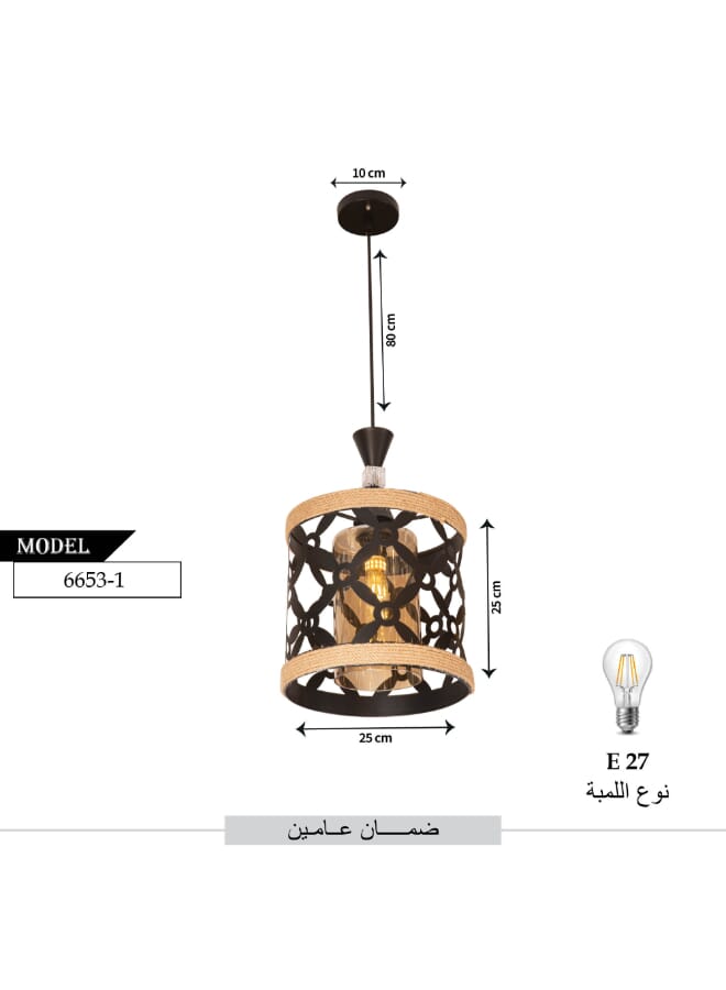 بيست باور مصباح معلق ريفي 6653 بقاعدة لمبة E27 – مصباح سقف بتصميم كلاسيكي مع كابل قابل للتعديل بطول 80 سم – إضاءة صناعية مثالية لغرفة الطعام والمطبخ والمعيشة (المصباح غير مشمول) - Image 3