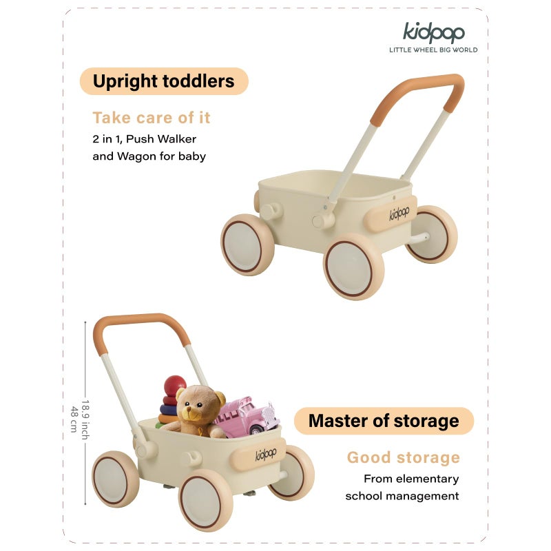 Kidpop PULA 2-in-1 Push and Pull-Along Wagon, Baby Push Walker for First Learner from 7 Month to 4 Year, One Year Birthday Gifts, Sturdy and Safe, Indoors and Outdoors (White) - Image 3
