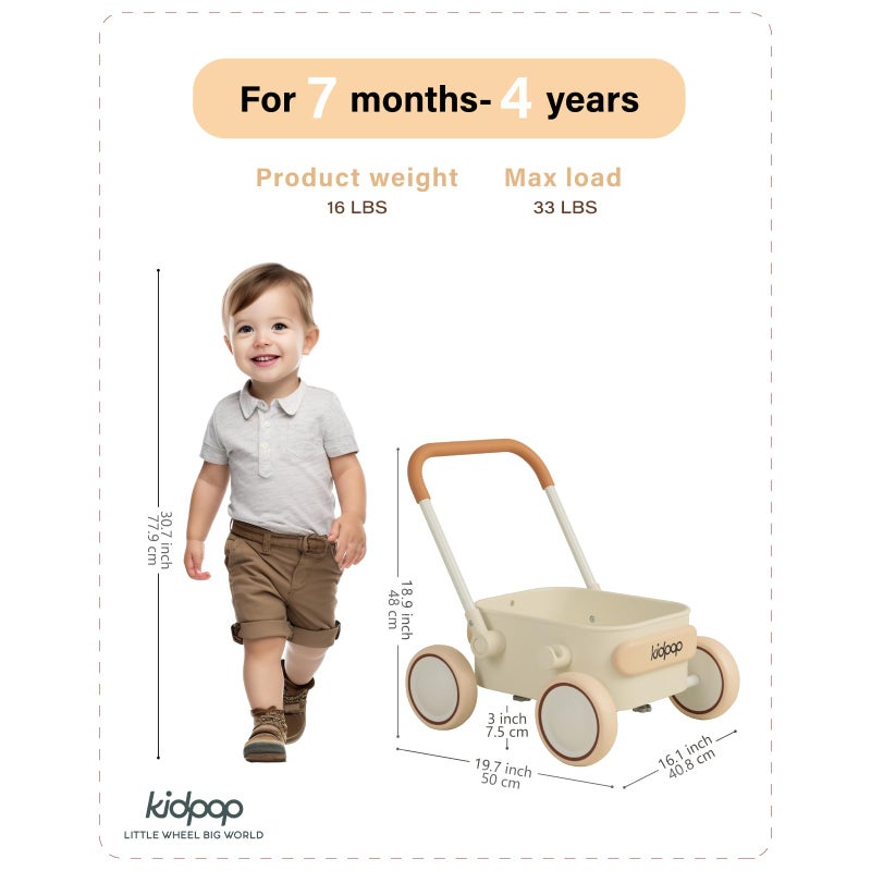 Kidpop PULA 2-in-1 Push and Pull-Along Wagon, Baby Push Walker for First Learner from 7 Month to 4 Year, One Year Birthday Gifts, Sturdy and Safe, Indoors and Outdoors (White) - Image 2