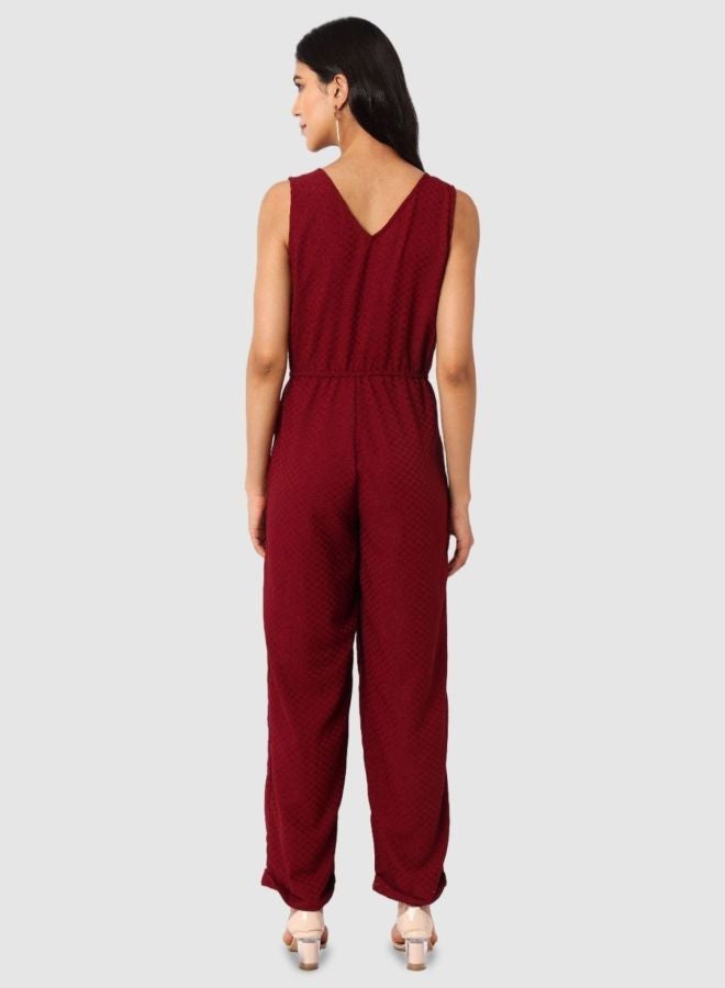 Freehand Women Regular Fit Textured V-Neck Jumpsuit - Image 4
