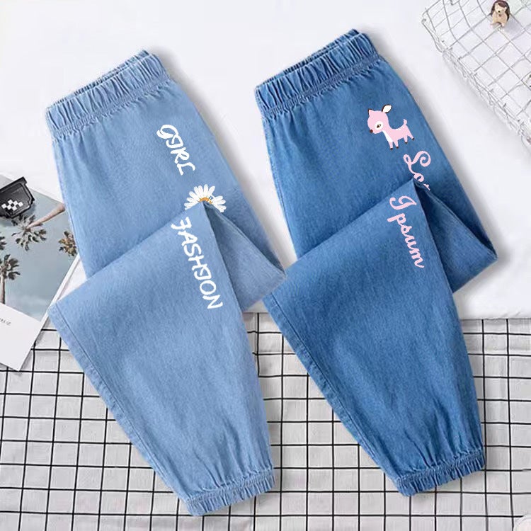 Girls' Pants Summer Thin Sports Pants Large Children'S Jeans Girls Western Style Children'S Mosquito-Proof Pants - Image 2