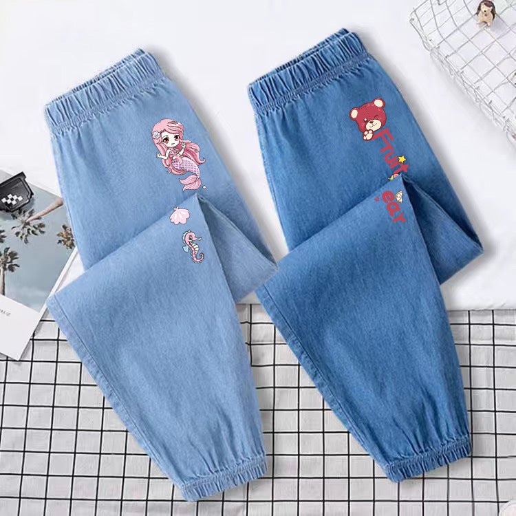 Girls' Pants Summer Thin Sports Pants Large Children'S Jeans Girls Western Style Children'S Mosquito-Proof Pants - Image 3