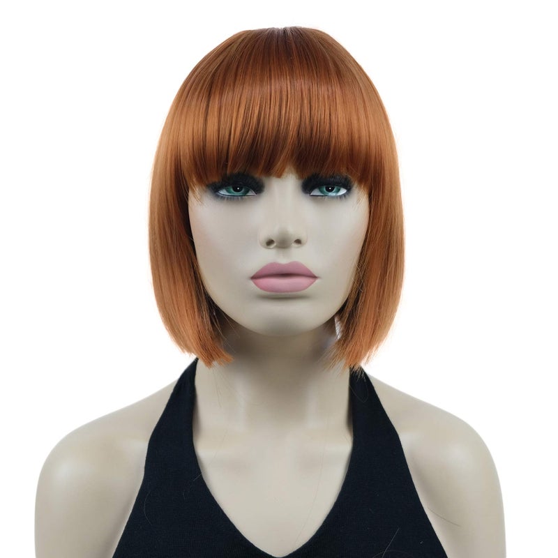 Lydell 8 Straight Short Bob Hair Flat Bangs Cute Central Dot Skin Top Heat Resistant Synthetic Wigs 130A Fox Red
