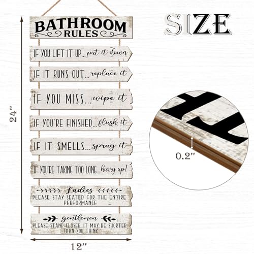 PEKCARGO Bathroom Wall Decor Funny Bathroom Signs Bathroom Rules Pictures Wall Art Decor Rustic Farmhouse Toilet Decor Wooden Sign (White) - Image 2