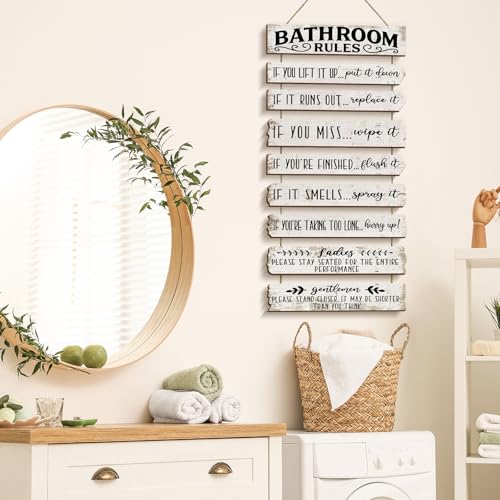 PEKCARGO Bathroom Wall Decor Funny Bathroom Signs Bathroom Rules Pictures Wall Art Decor Rustic Farmhouse Toilet Decor Wooden Sign (White) - Image 5