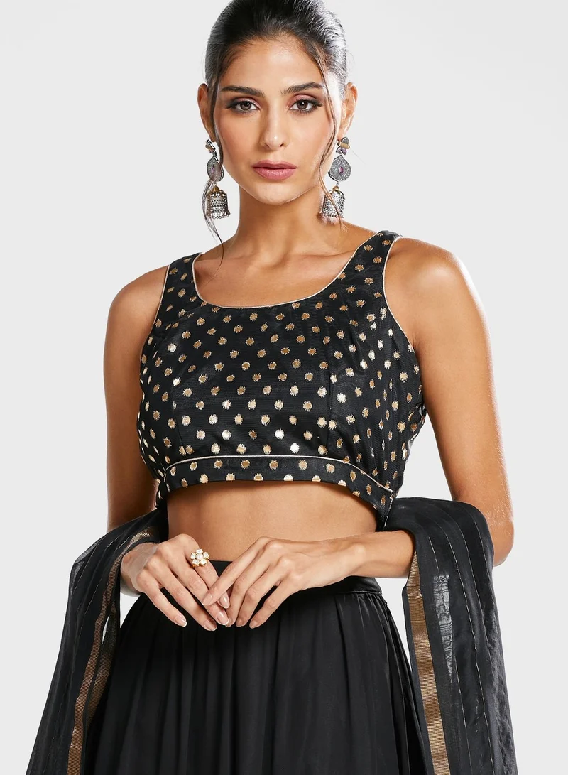 indya Indya X Shraddha Kapoor Polka Dot Halter Neck Crop Top