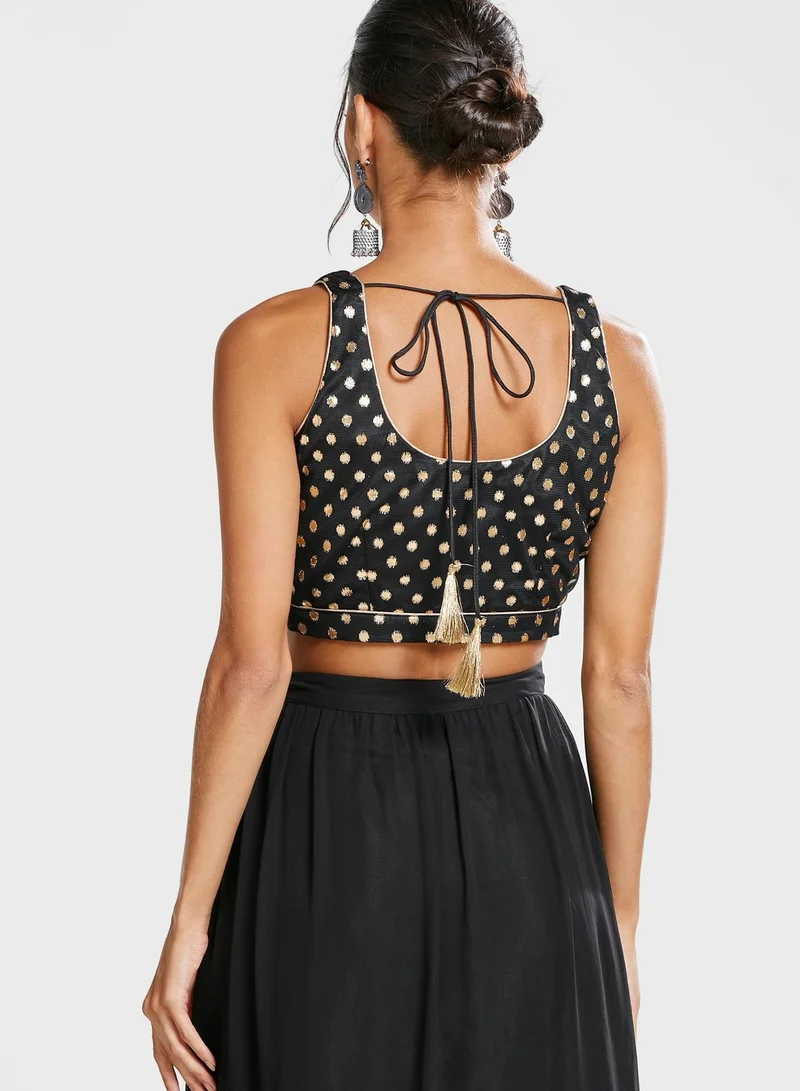 indya Indya X Shraddha Kapoor Polka Dot Halter Neck Crop Top