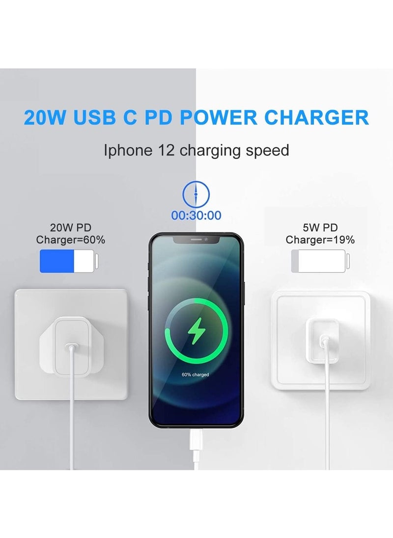 20W USB C Power Adapter Fast Charger with 4ft Cable Compatible with IPhone 13/13 Pro/ 12 Pro/12 Mini/ 11/11 Pro/XS/Max/XR/X/8 Plus
