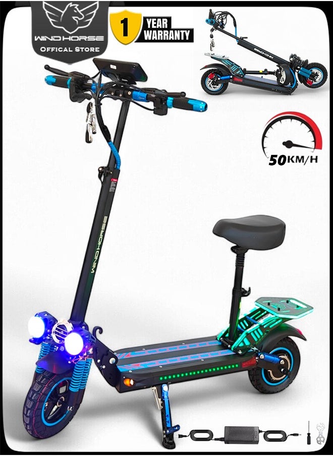 Wind Horse H5 Plus Folding Electric Scooter, 1200W Motor, 48V 27Ah Battery, 50KM/H Max Speed, 51KM Range, 10 Inches Tires, Dual Suspension and Remote Lock  - Image 1