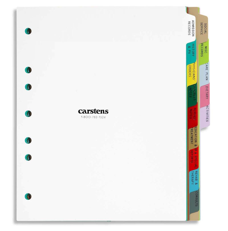 Carstens Heavy Duty Plastic Long-Term Care Divider Set, 14-Tab Type I, 1602-0A, for Side-Opening 3-Ring and 5-Ring Binders