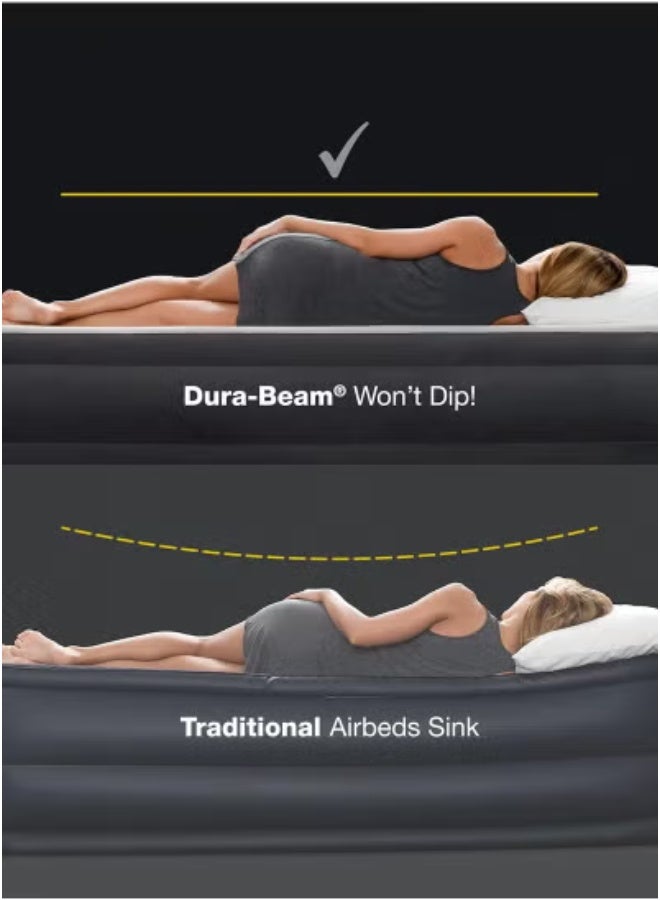 INTEX سرير هوائي مريح فائق الجودة بحجم كوين - مرتبة قابلة للنفخ مرتفعة مع مضخة USB مدمجة سريعة التعبئة، بناء فايبر-تيك، جاهز للسفر والتخييم - 203x152x36 سم سرير هوائي متين ومرتفع - Image 4