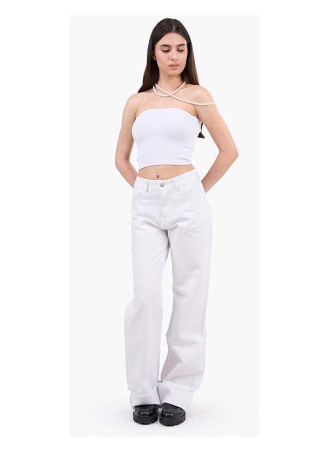 Clue - Strapless Cropped Ribbed Top - Image 1