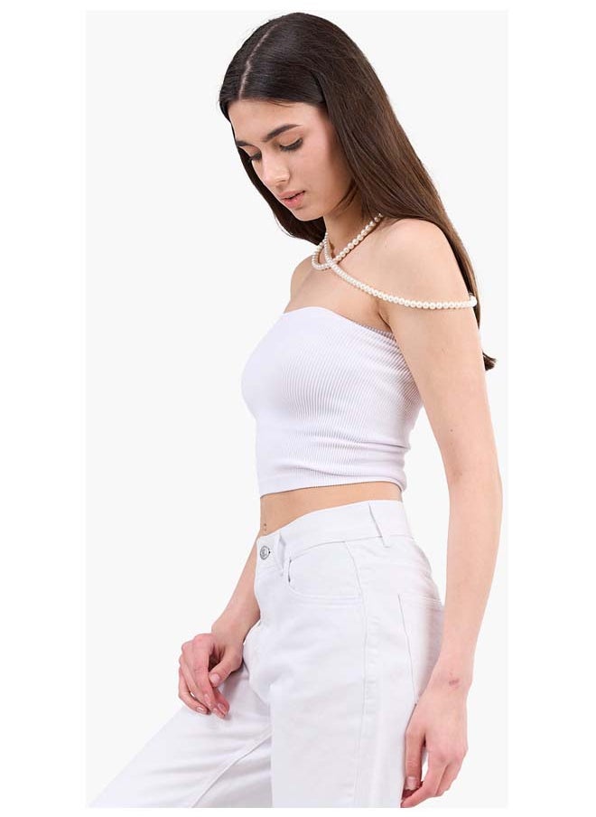Clue - Strapless Cropped Ribbed Top - Image 1