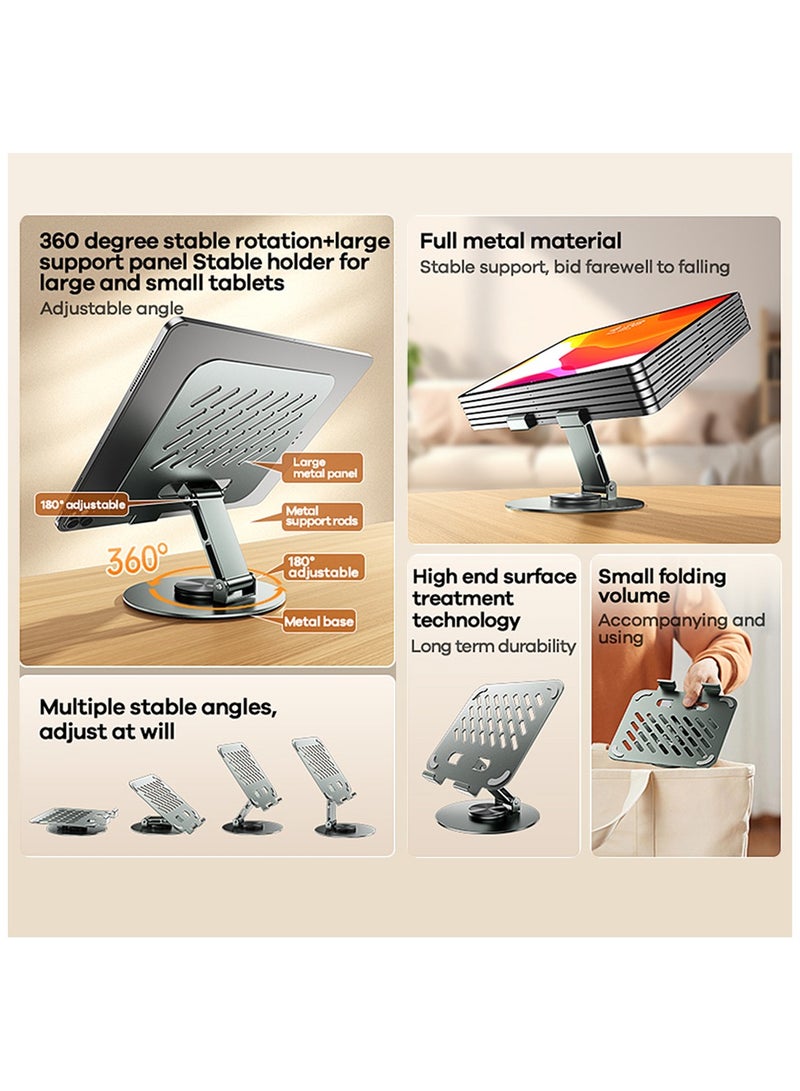 REMAX Precision Alloy 360° Rotating Tablet Holder with Adjustable Angles Mobile Phone Holder for iPad Pro 2021 iPad Air 4 iPad mini iPhone 14/14 Plus/14 Pro/14 Pro Max/13 Pro Max Samsung Galaxy Tab S7 etc Grey - Image 3