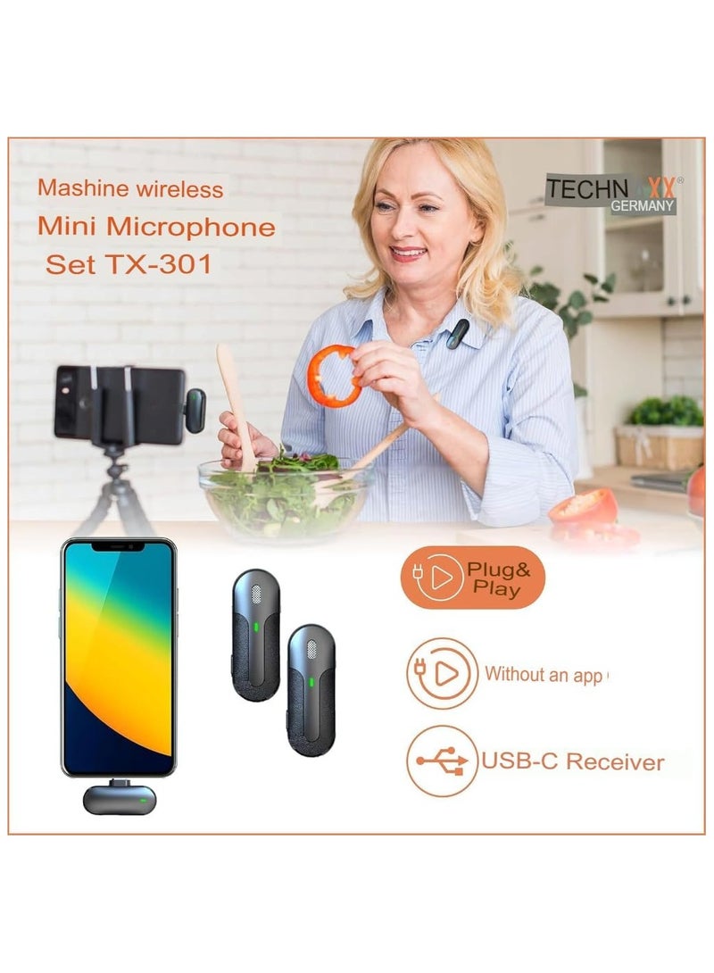 Wireless Microphone for iPhone, TX-301 Noise-Cancelling Mic with USB-C Receiver, Charging Case & Lapel Clip for Podcasting, Vlogging & Video Recording  - Image 2