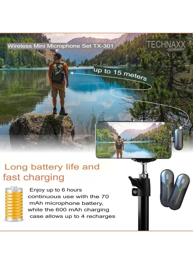 Wireless Microphone for iPhone, TX-301 Noise-Cancelling Mic with USB-C Receiver, Charging Case & Lapel Clip for Podcasting, Vlogging & Video Recording  - Image 5
