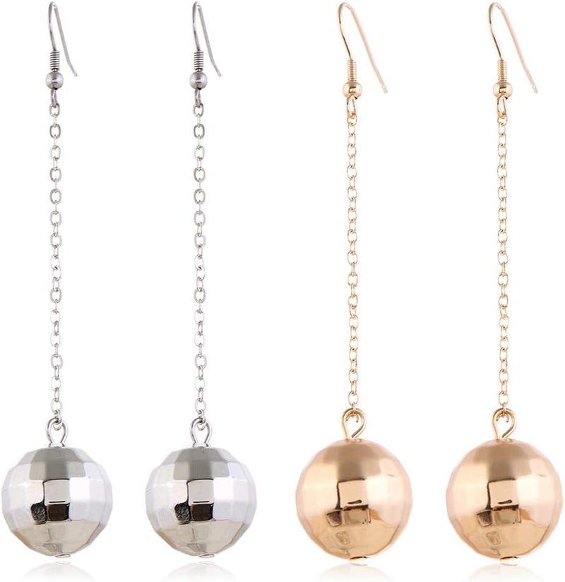 YUNXI 2 Pairs of Disco Ball Earrings 60's or 70's Silver Gold Disco Ball Earrings for Women's Accessories - Image 1