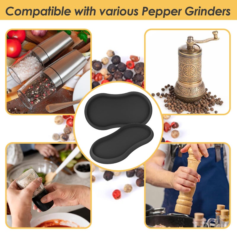 Koluti Salt and Pepper Mill Silicone Tray Set of 2, Kitchen Pepper Grinder Rest Seasoning Bottle Holder for Counter, Dining Table Protector and Rustic Small Board Decorative Serving Platter, Black - Image 5