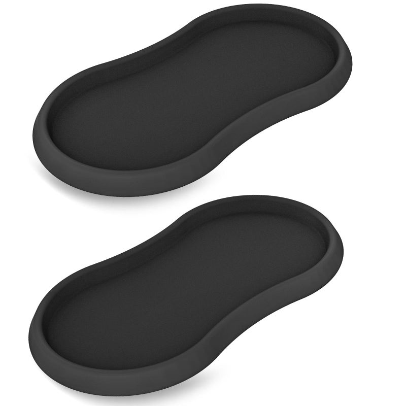 Koluti Salt and Pepper Mill Silicone Tray Set of 2, Kitchen Pepper Grinder Rest Seasoning Bottle Holder for Counter, Dining Table Protector and Rustic Small Board Decorative Serving Platter, Black - Image 1