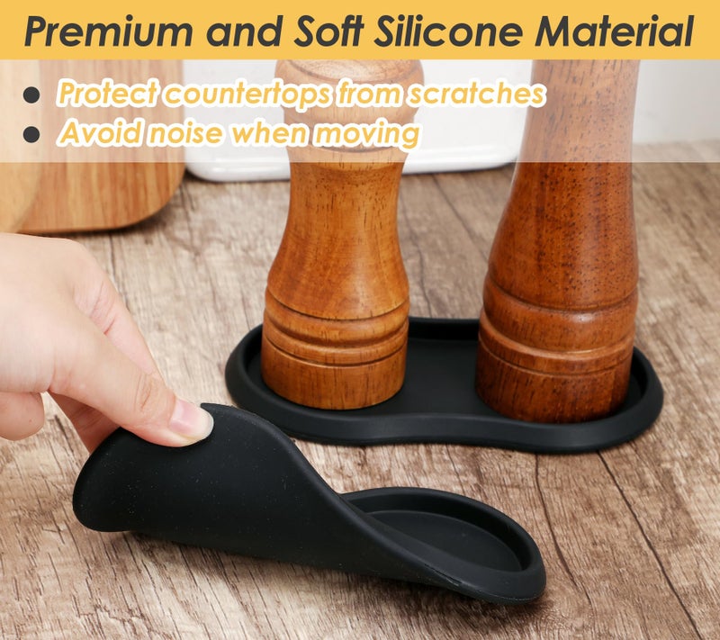 Koluti Salt and Pepper Mill Silicone Tray Set of 2, Kitchen Pepper Grinder Rest Seasoning Bottle Holder for Counter, Dining Table Protector and Rustic Small Board Decorative Serving Platter, Black - Image 4