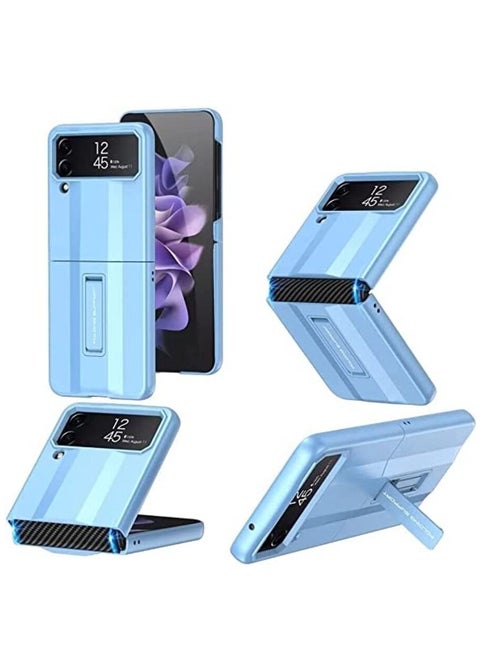 جراب موبايل سامسونج جالاكسي Z فليب 4 شبكة الجيل الخامس 5G بتصميم رفيع للغاية وقابل للطي ومضاد للصدمات ومقاوم للخدوش من جولدن ماسك (ازرق)