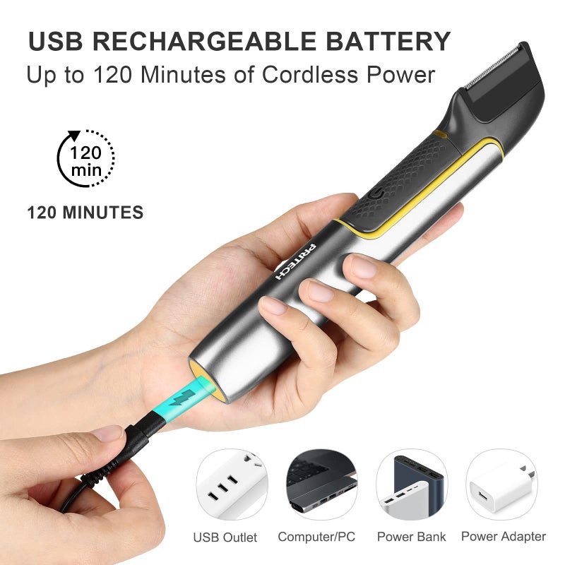 PRITECH Body Hair Trimmer for Men, Body Hair Groomers with Guard Comb, Rechargeable Hair Trimmer for Pubic Area, Back, Face, Legs and Beard - Image 4