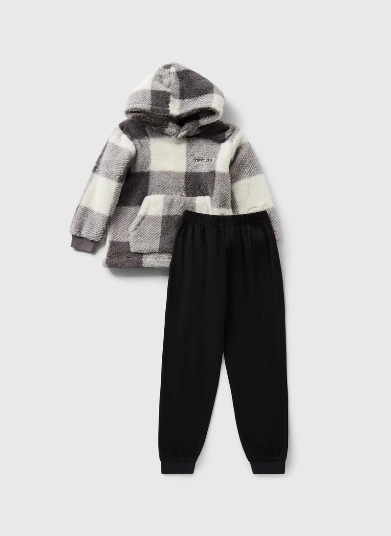 Matalan Boys Black Check Fleece Hoodie & Pyjama Set