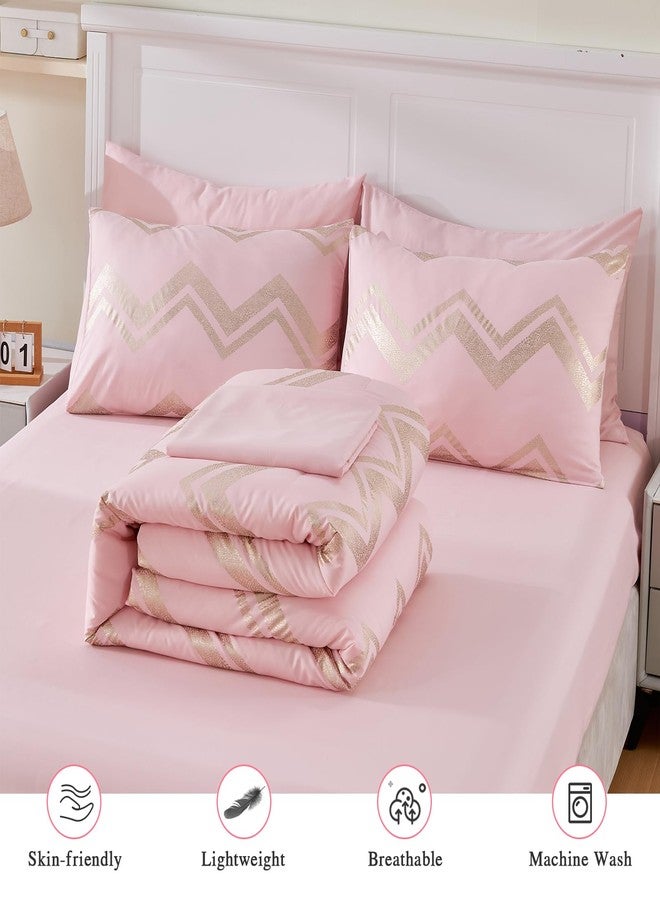 Wowelife Girl Bedding Sets Pink Gold Comforter for Queen Size Bed 7 Pieces Gold Glitter Foil Queen Bedding Set Teen Girl Bedding Pink Kids Bedroom Sets with 2 Pillow Shams and 2 Pillowcase - Image 4