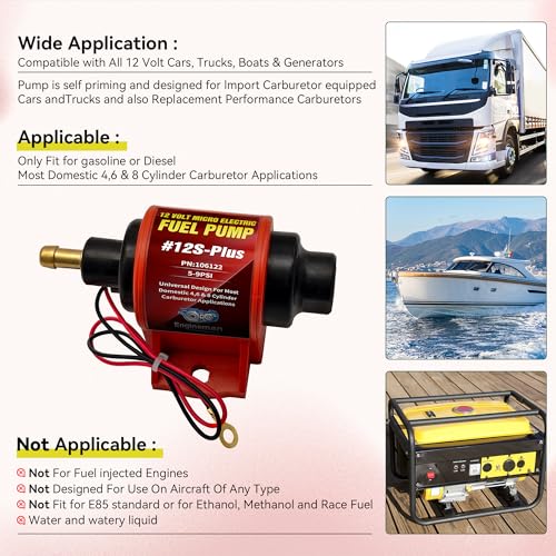 ENGINEMAN Universal 12 Volt Electric Fuel Pump 5-9 PSI, 35GPH, Super 12S Plus for Gasoline Diesel Engines - Image 2