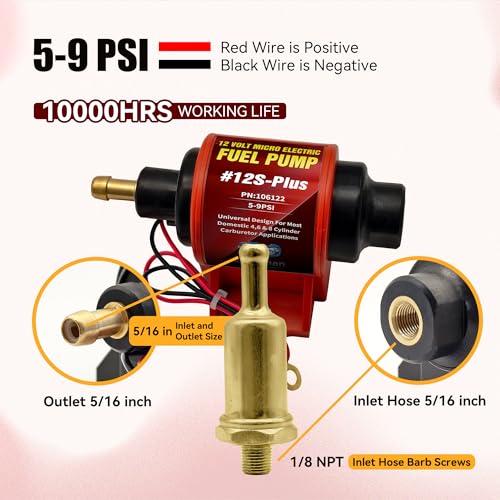 ENGINEMAN Universal 12 Volt Electric Fuel Pump 5-9 PSI, 35GPH, Super 12S Plus for Gasoline Diesel Engines - Image 3