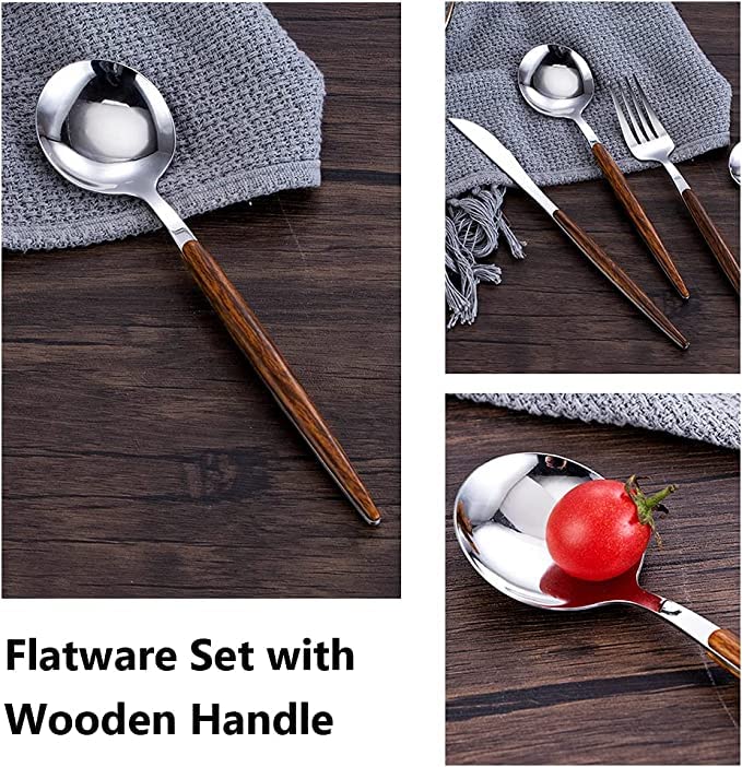 PRAYAS Silverware Flatware Set with Wood Paint Handle for 1 Stainless Steel Flatware Cutlery Set for Home and Restaurant Travel Camping Cutlery Set Include KnifeForkSpoon Pack of 5 Silver - Image 4