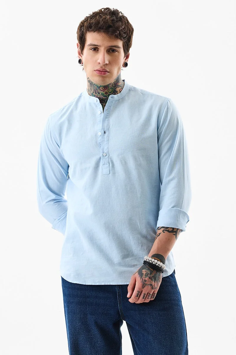 سنيتش Light Blue Solid Long Sleeve Slim Fit Shirt