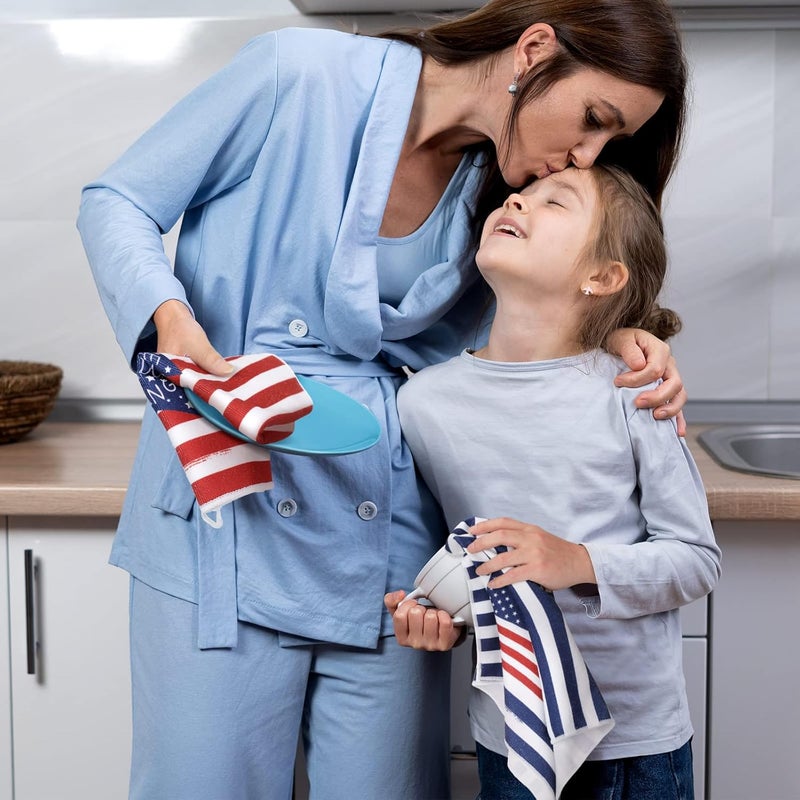 Kajaia 4 Pcs 4th of July Patriotic Kitchen Towels American Flag Stars Dish Towels Independence Day Hand Towel Red White and Blue Tea Towels for Kitchen Housewarming Gifts Memorial Day Home 157 x 236 - Image 2
