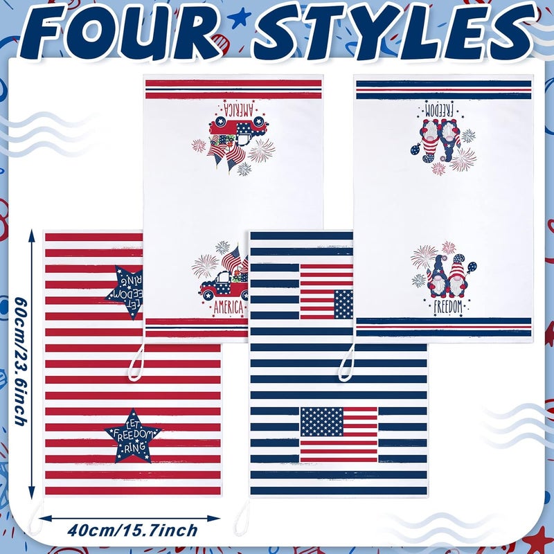 Kajaia 4 Pcs 4th of July Patriotic Kitchen Towels American Flag Stars Dish Towels Independence Day Hand Towel Red White and Blue Tea Towels for Kitchen Housewarming Gifts Memorial Day Home 157 x 236 - Image 3