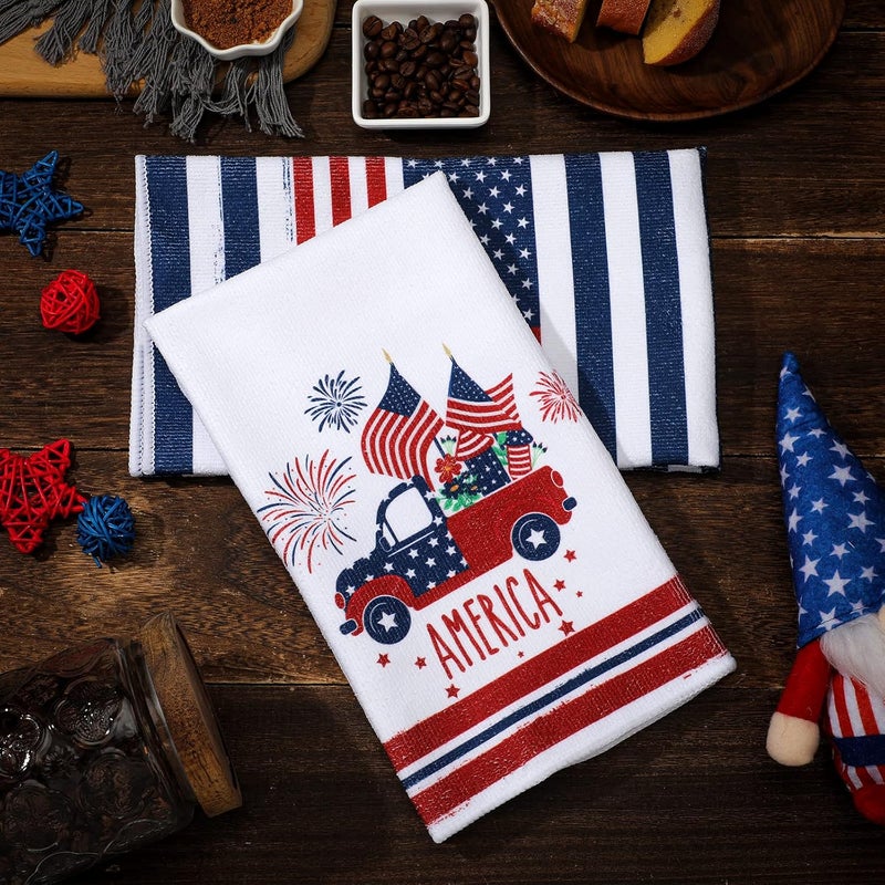 Kajaia 4 Pcs 4th of July Patriotic Kitchen Towels American Flag Stars Dish Towels Independence Day Hand Towel Red White and Blue Tea Towels for Kitchen Housewarming Gifts Memorial Day Home 157 x 236 - Image 4