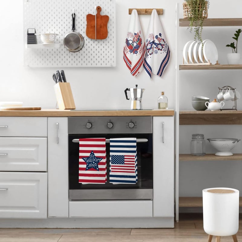 Kajaia 4 Pcs 4th of July Patriotic Kitchen Towels American Flag Stars Dish Towels Independence Day Hand Towel Red White and Blue Tea Towels for Kitchen Housewarming Gifts Memorial Day Home 157 x 236 - Image 5