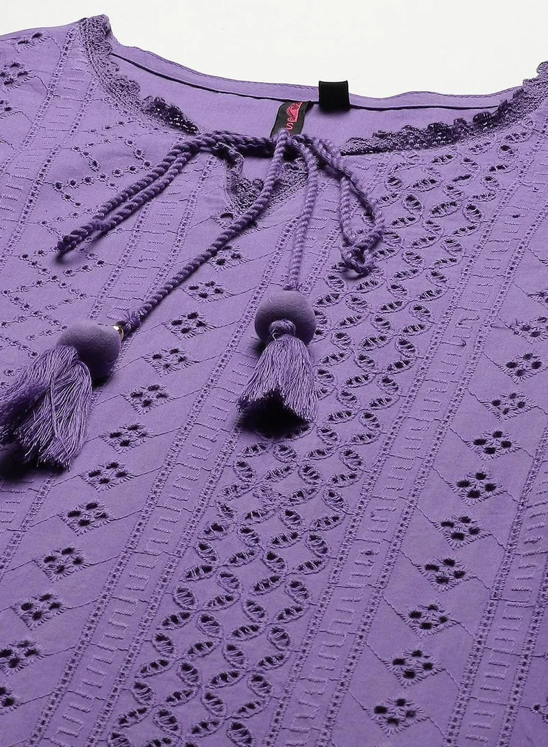 آي شين طقم كورتا بالازو نسائي بنفسجي قطن % بتصميم ذاتي كامل الطول